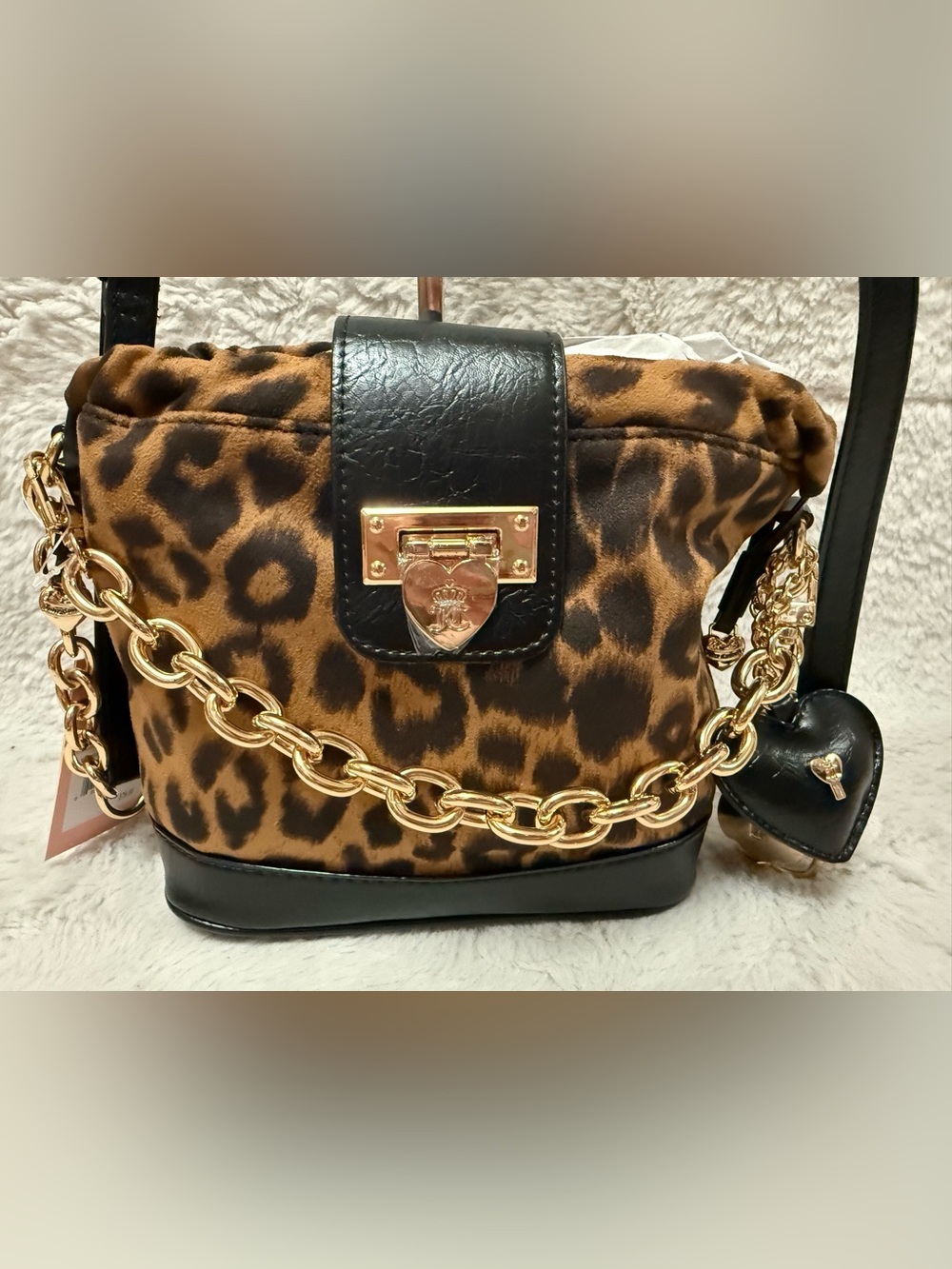 Juicy Couture Leopard Print Shoulder Bag with Gold Chain